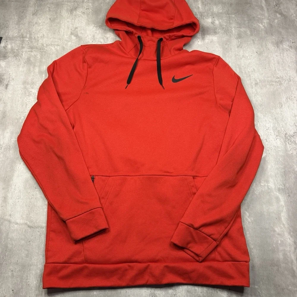 Nike Mens Dri-FIT Fleece Hoodie Red Raglan Sleeve Pullover Sweatshirt Large